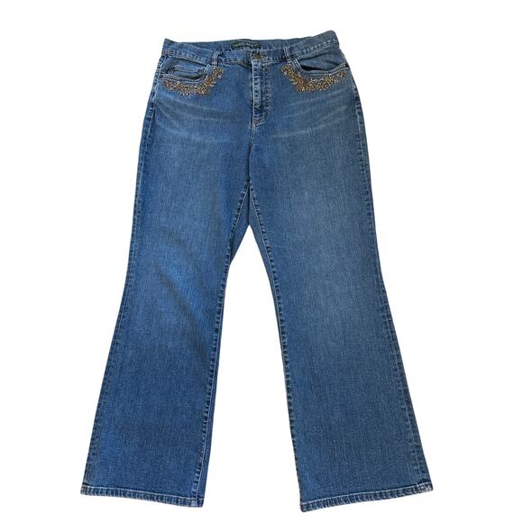 Vintage Lauren Jeans Ralph Lauren Jeans Womens Size 14 Blue Bootcut Boho Stretch - Picture 1 of 12